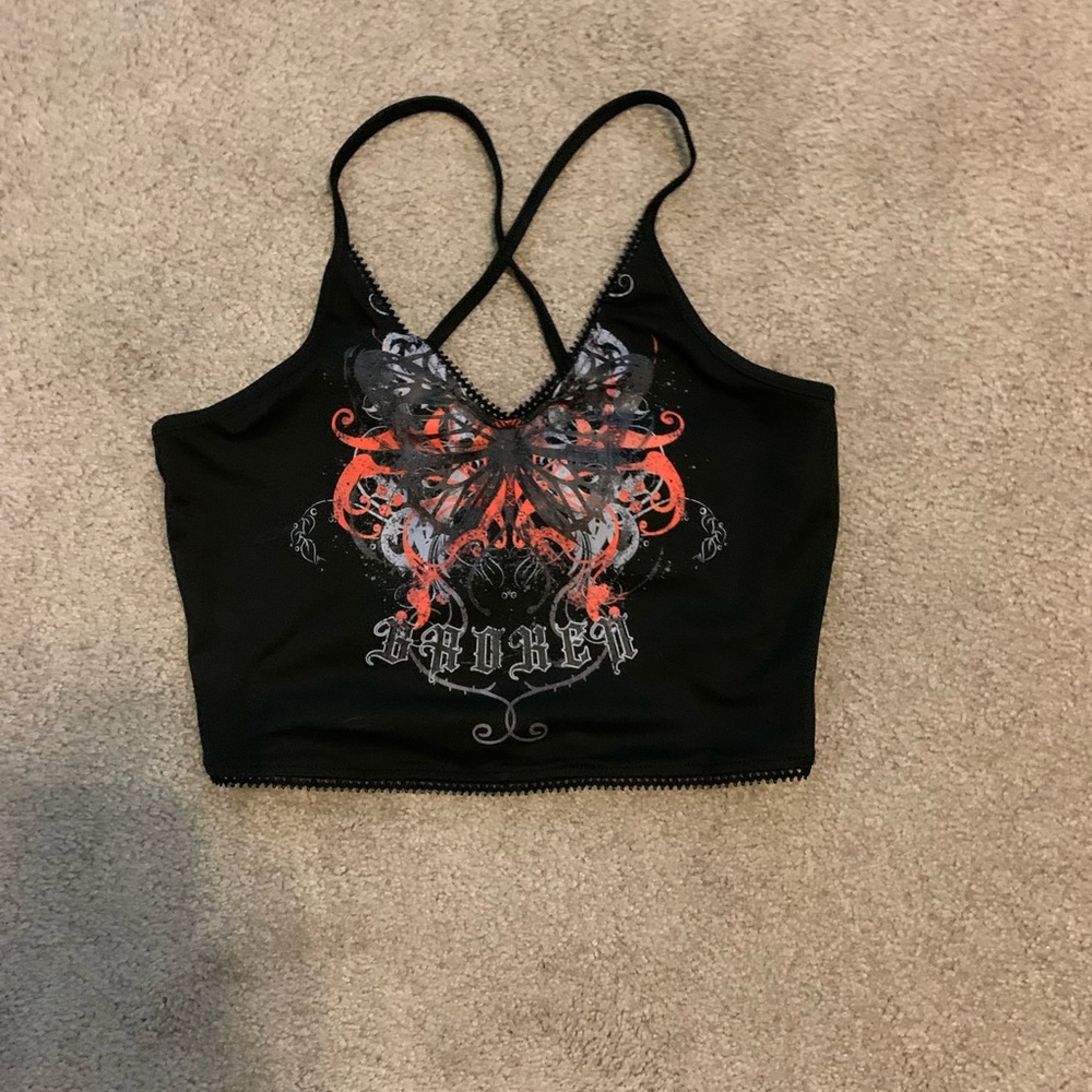 medium, crop top, romwe, red writing